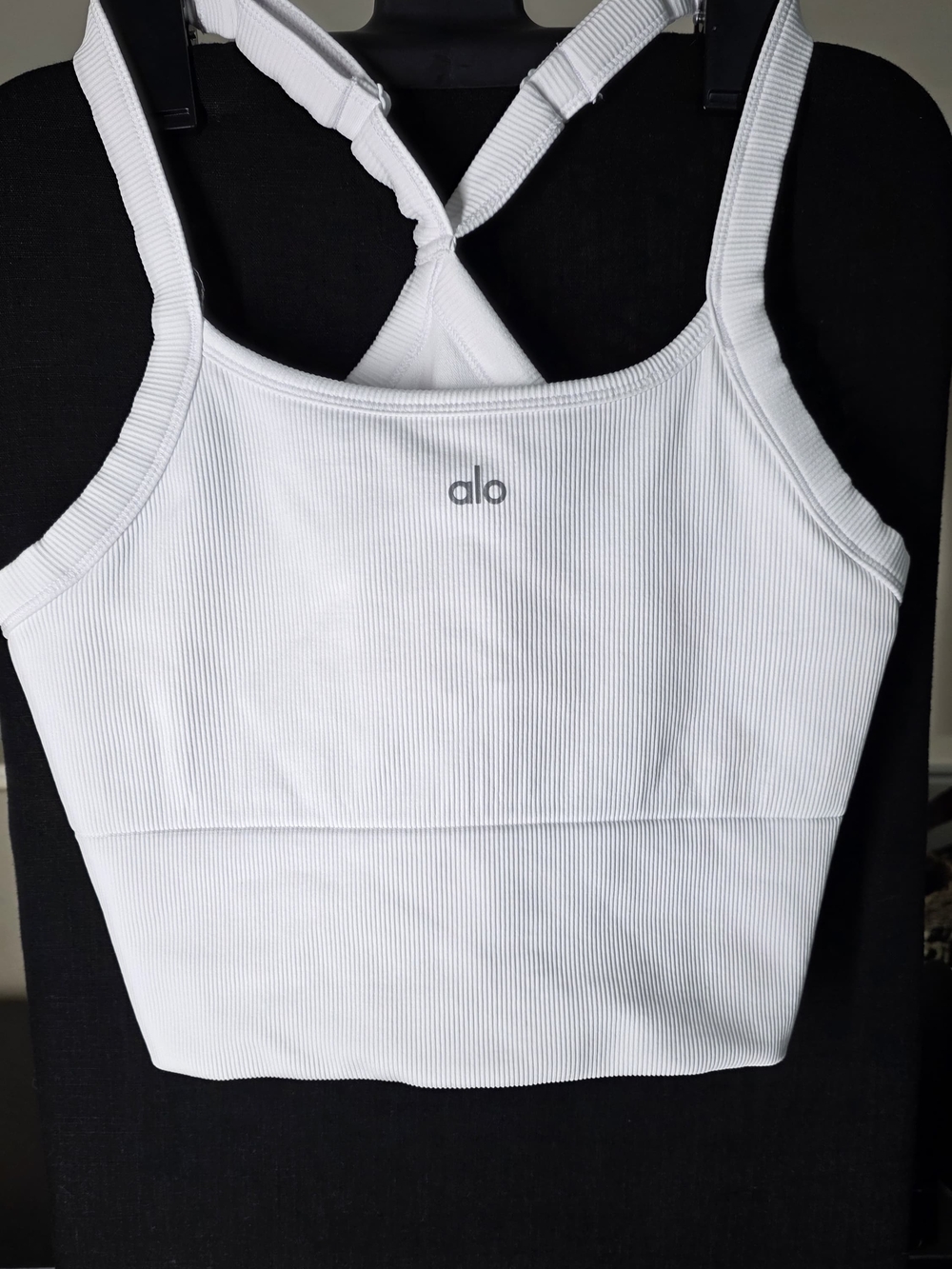 ALO Yoga White Ribbed Cross-Back Crop Camisole